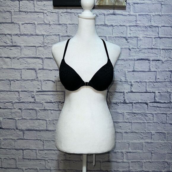 Victoria's Secret PINK Push-Up Black/Pink Lace Front Close Bra UW Strappy - Picture 1 of 7
